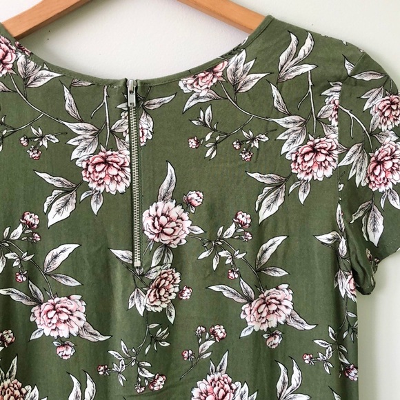 T-shirt dress olive green peony floral patterned - Picture 5 of 10